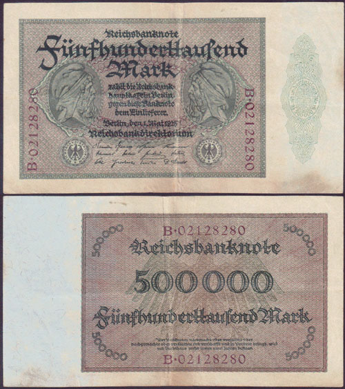 1923 Germany 500,000 Mark (first type) P.88a L000518